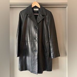 Retro Black Leather Jacket - Size M - Calvin Klein - Excellent Condition (2001)
